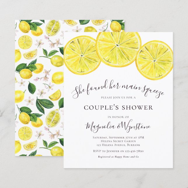 Papier Invitation à la douche de Lemons Couple (Devant / Derrière)