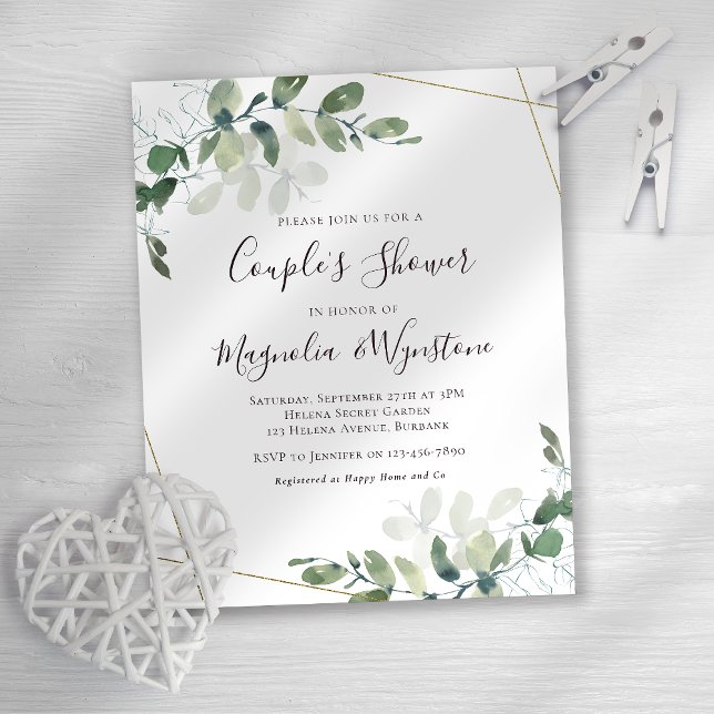 Papier Invitation à la douche du couple Eucalyptus Budget (Créateur téléchargé)