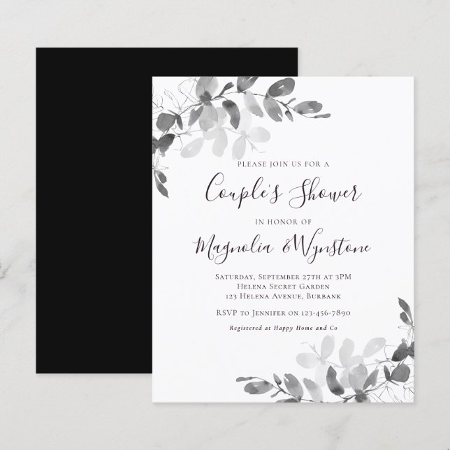Papier Invitation à la douche du couple Eucalyptus Budget (Devant / Derrière)