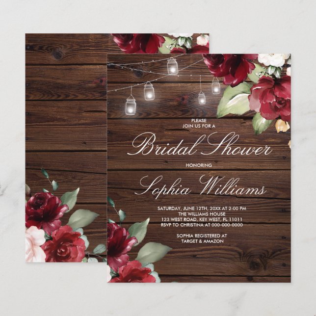 Papier Invitation à la douche nuptiale à la rose rouge (Devant / Derrière)