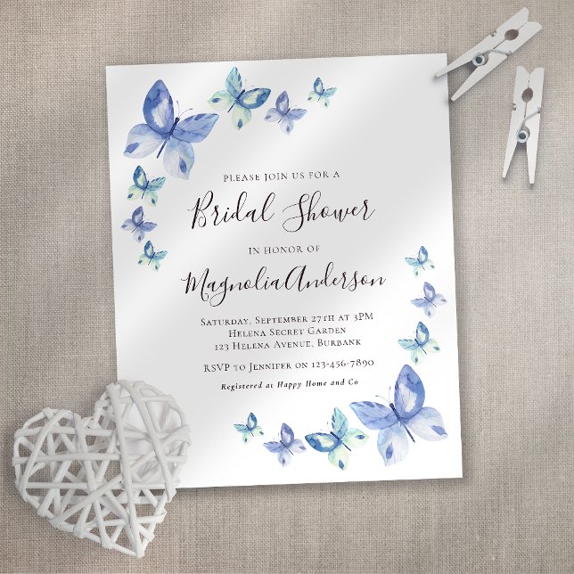Papier Invitation à la douche nuptiale à papillon budgéta (Créateur téléchargé)