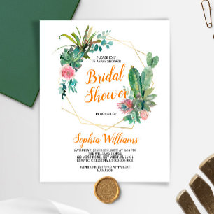 Papier Invitation à la douche nuptiale Boho Cactus Budget