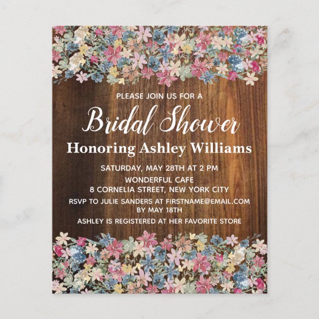 Papier Invitation à la douche nuptiale budget Boho fleur  (Devant)