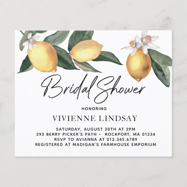 Papier Invitation à la douche nuptiale Budget Lemons Gree (Devant)