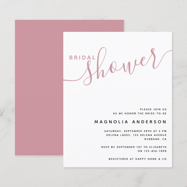 Papier Invitation à la douche nuptiale BUDGET | Rose mini (Devant / Derrière)