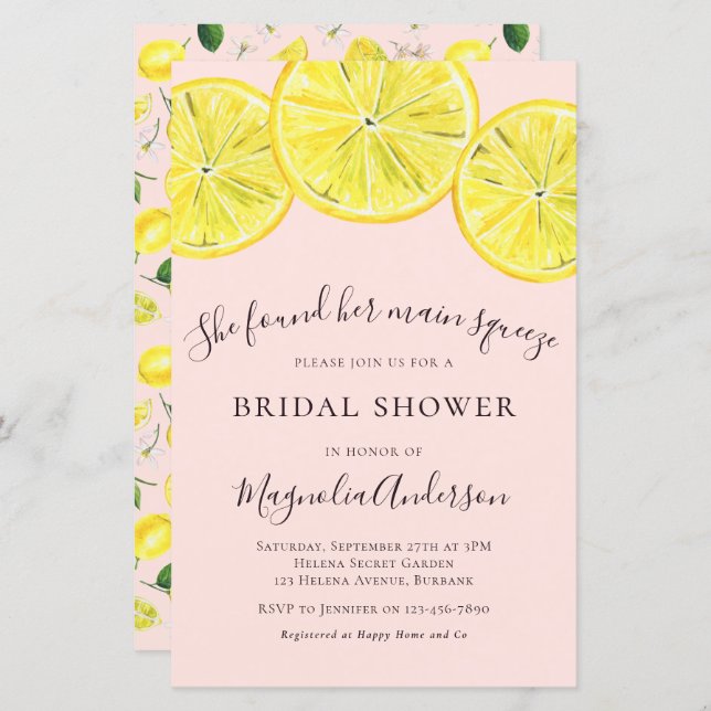 Papier Invitation à la douche nuptiale Citrus Budget (Devant / Derrière)