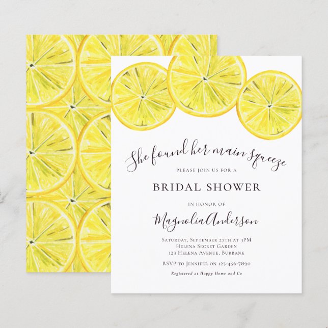 Papier Invitation à la douche nuptiale Citrus Budget (Devant / Derrière)