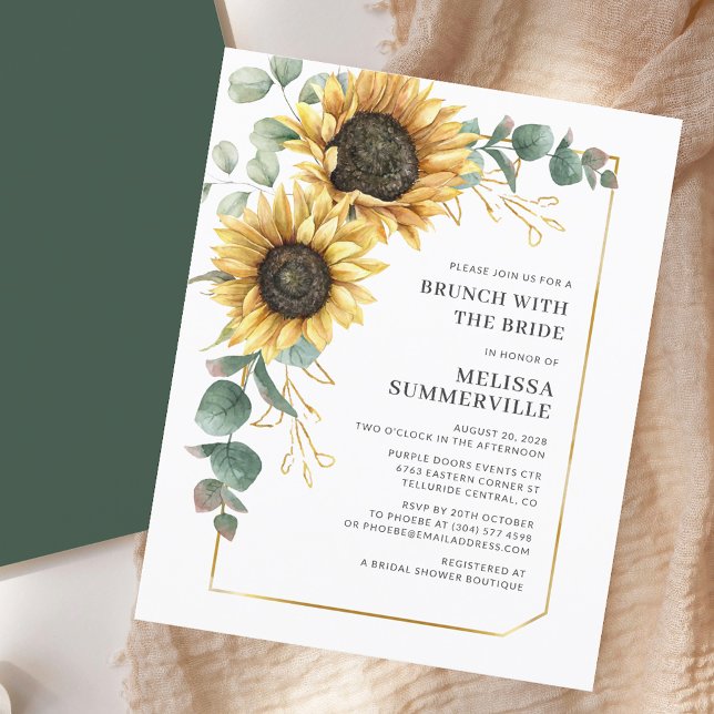 Papier Invitation à la douche nuptiale de tournesol Eucal (Sunflower Eucalyptus Bridal Shower Invitation)