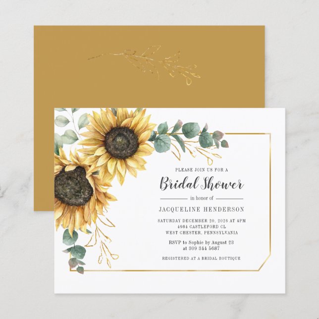 Papier Invitation à la douche nuptiale de tournesol Eucal (Devant / Derrière)