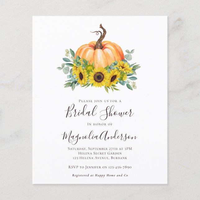 Papier Invitation à la douche nuptiale du Citrouille du b (Devant)