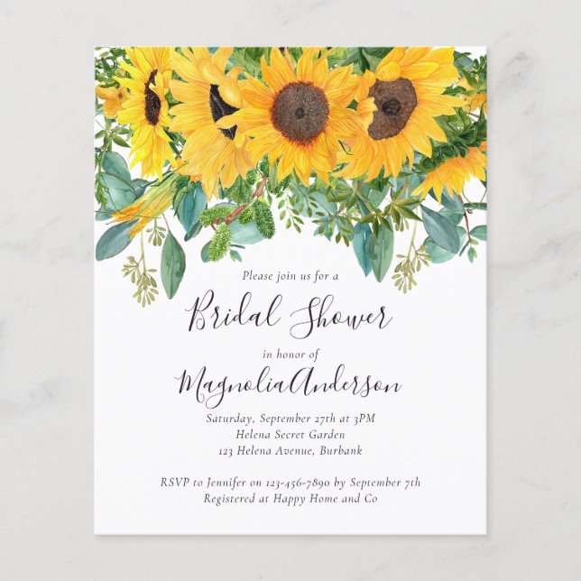 Papier Invitation à la douche nuptiale du tournesol Budge (Devant)