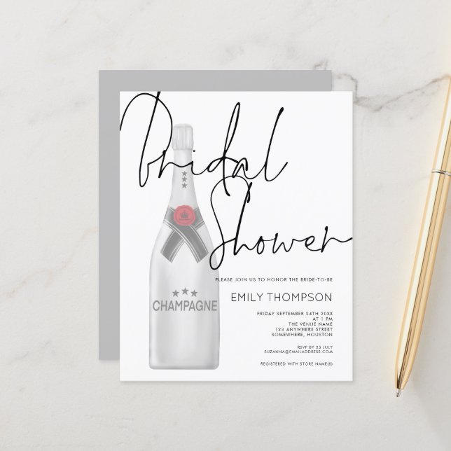 Papier Invitation à la douche nuptiale en bouteille de ch (Devant/Arrière en situation)