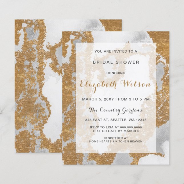 Papier Invitation à la douche nuptiale en marbre Budget (Devant / Derrière)