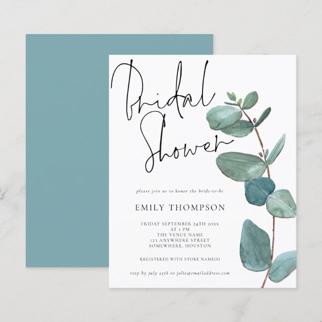 Papier Invitation à la douche nuptiale Eucalyptus budget (Devant / Derrière)