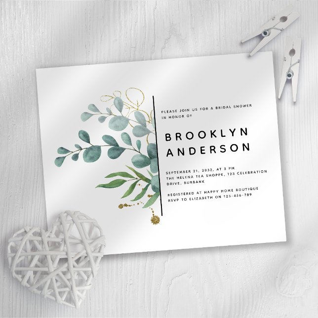 Papier Invitation à la douche nuptiale Eucalyptus BUDGET (Créateur téléchargé)