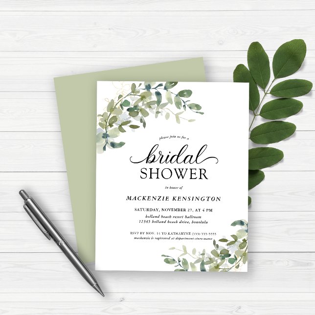 Papier Invitation à la douche nuptiale Eucalyptus BUDGET (Créateur téléchargé)