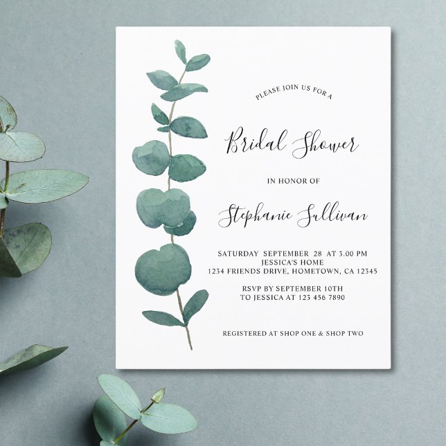 Papier Invitation à la douche nuptiale Eucalyptus Budget (Créateur téléchargé)