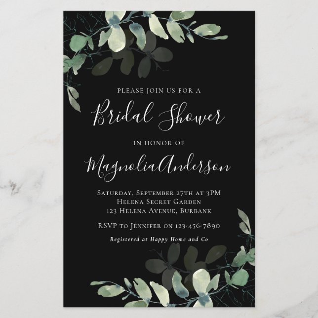 Papier Invitation à la douche nuptiale Eucalyptus Budget (Devant)