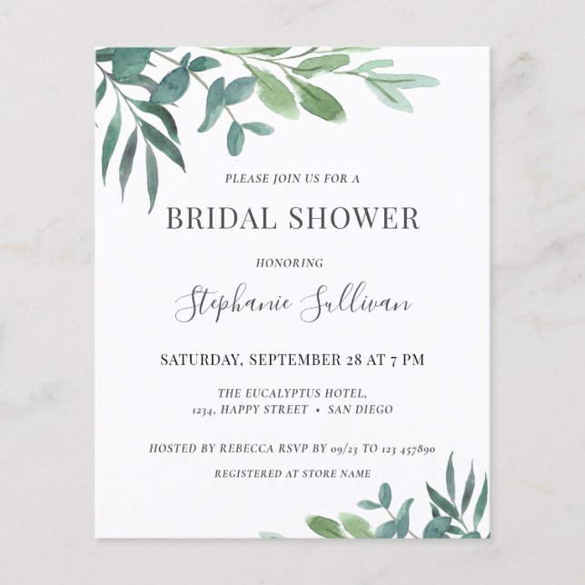 Papier Invitation à la douche nuptiale Eucalyptus Budget (Devant)