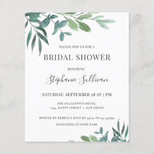Papier Invitation à la douche nuptiale Eucalyptus Budget
