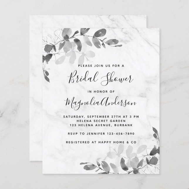 Papier Invitation à la douche nuptiale Eucalyptus en marb (Devant / Derrière)