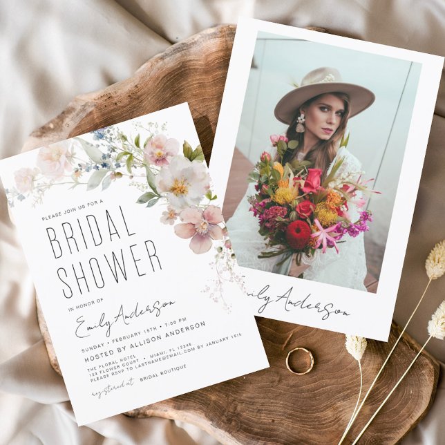 Papier Invitation à la douche nuptiale Fleur sauvage Boho (Créateur téléchargé)