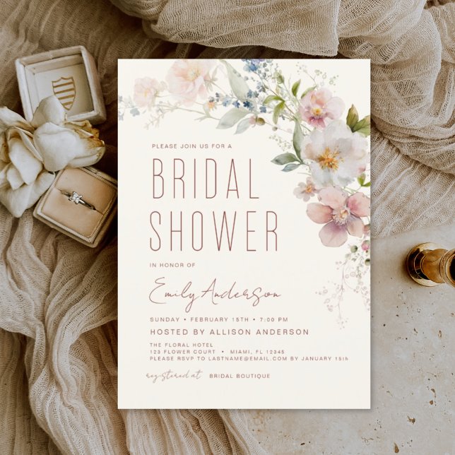 Papier Invitation à la douche nuptiale Fleur sauvage Boho (Créateur téléchargé)