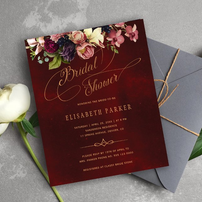 Papier Invitation à la douche nuptiale fleurie à budget (Créateur téléchargé)