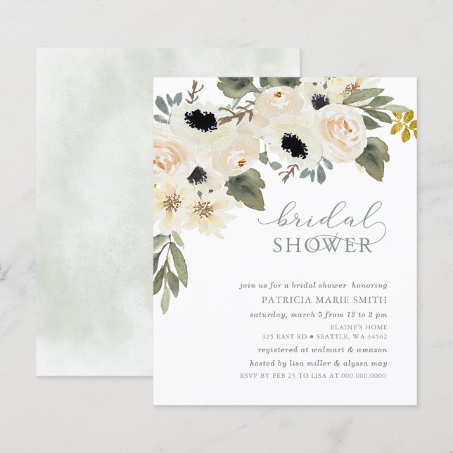 Papier Invitation à la douche nuptiale fleurie de la tail (Devant / Derrière)