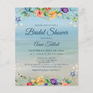 Papier Invitation à la douche nuptiale fleurie de plage B
