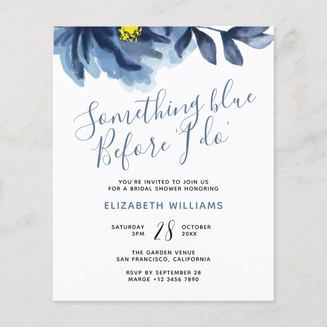 Papier Invitation à la douche nuptiale Florale Bleue (Devant)