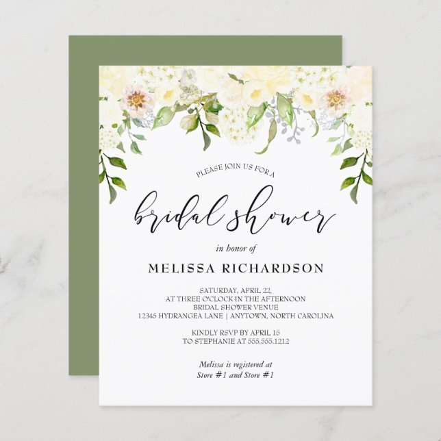 Papier Invitation à la douche nuptiale florale crème budg (Devant / Derrière)