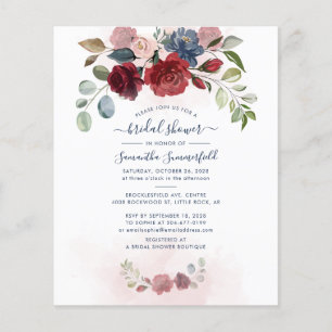 Papier Invitation à la douche nuptiale florale de Bourgog