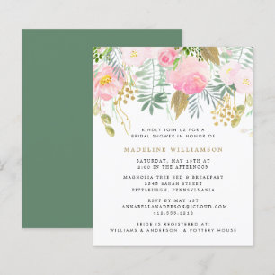 Papier Invitation à la douche nuptiale florale d'or Blush