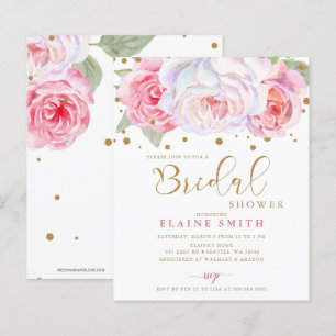 Papier Invitation à la douche nuptiale florale d'or Blush