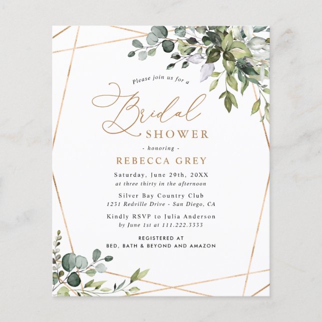 Papier Invitation à la douche nuptiale Gold Budget (Devant)