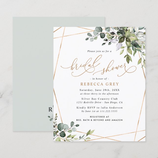 Papier Invitation à la douche nuptiale Gold Budget (Devant / Derrière)