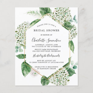 Papier Invitation à la douche nuptiale Hydrangea blanc bu