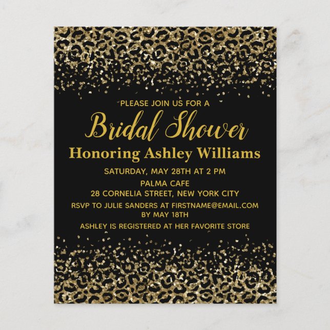 Papier Invitation à la douche nuptiale Leopard Black Gold (Devant)