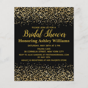 Papier Invitation à la douche nuptiale Leopard Black Gold