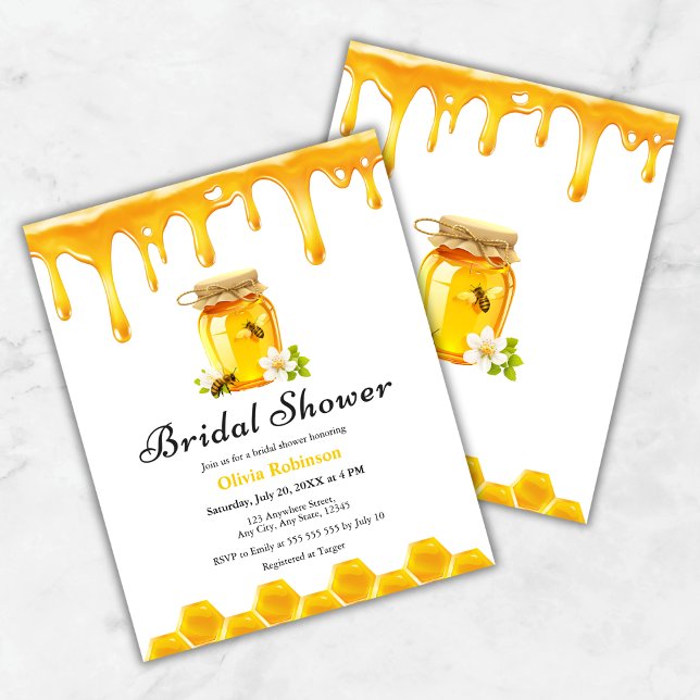 Papier Invitation à la douche nuptiale pour le miel jaune (Budget Yellow Floral Honey Bee Bridal Shower Invitation  )