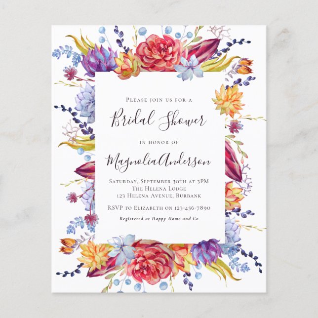 Papier Invitation à la douche nuptiale réussie du budget (Devant)