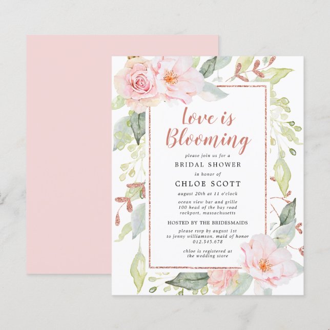 Papier Invitation à la douche nuptiale rose budget (Devant / Derrière)