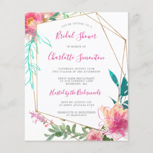 Papier Invitation à la douche nuptiale rose budget