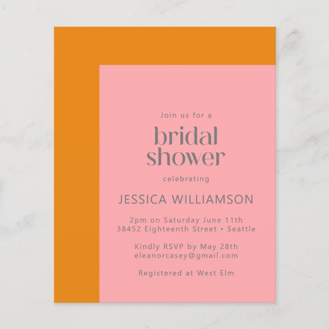 Papier Invitation à la douche nuptiale rose et orange Bud (Devant)