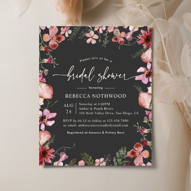 Papier Invitation à la douche nuptiale rose fusain budget (Créateur téléchargé)