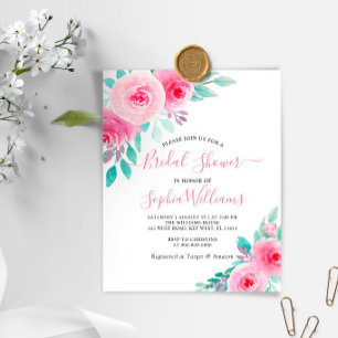 Papier Invitation à la douche nuptiale rose & menthe Flor