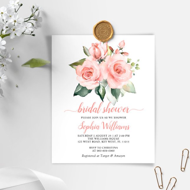 Papier Invitation à la douche nuptiale rose rose Budget (Créateur téléchargé)