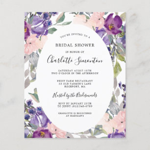 Papier Invitation à la douche nuptiale rose violet budget