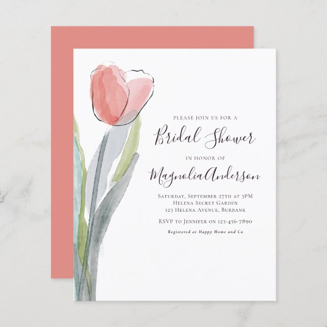 Papier Invitation à la douche nuptiale Tulip Budget (Devant / Derrière)
